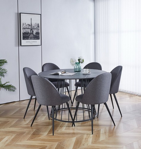 Dining set grey marble round - set,,