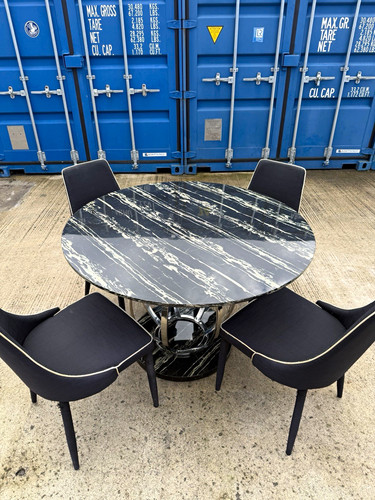 Round black marbled effect - black,