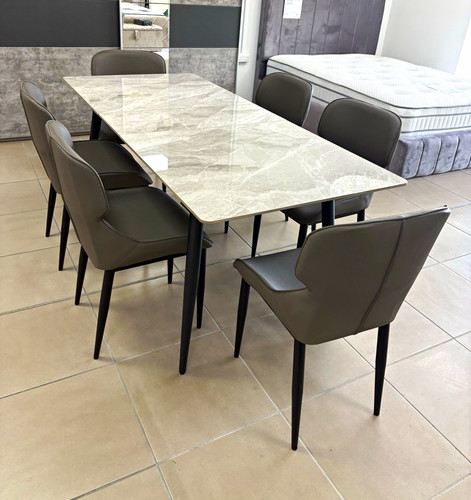 Grey marble 7pc dining set - grey,