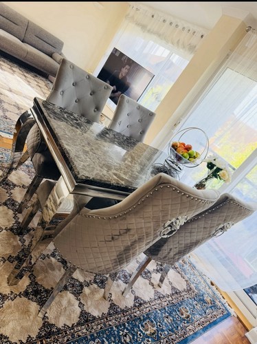 5pc grey marble effect dining - grey,